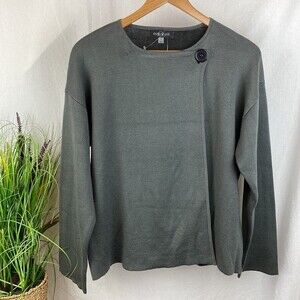 August Silk Gray Woven Top Button Close long Sleeve Sweater NEW L